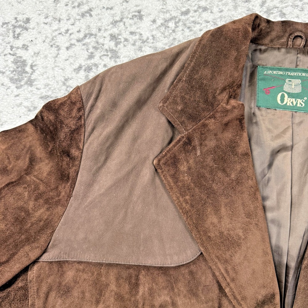Orvis Sport Coat Mens Large Brown Leather Shooting Hunting Jacket Elbow Patches - Picture 8 of 13